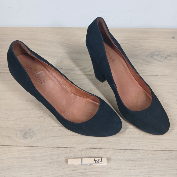 Madewell Black Leather Round Toe Block Heel Classic Office Dress Pumps 421 - Picture 13 of 13
